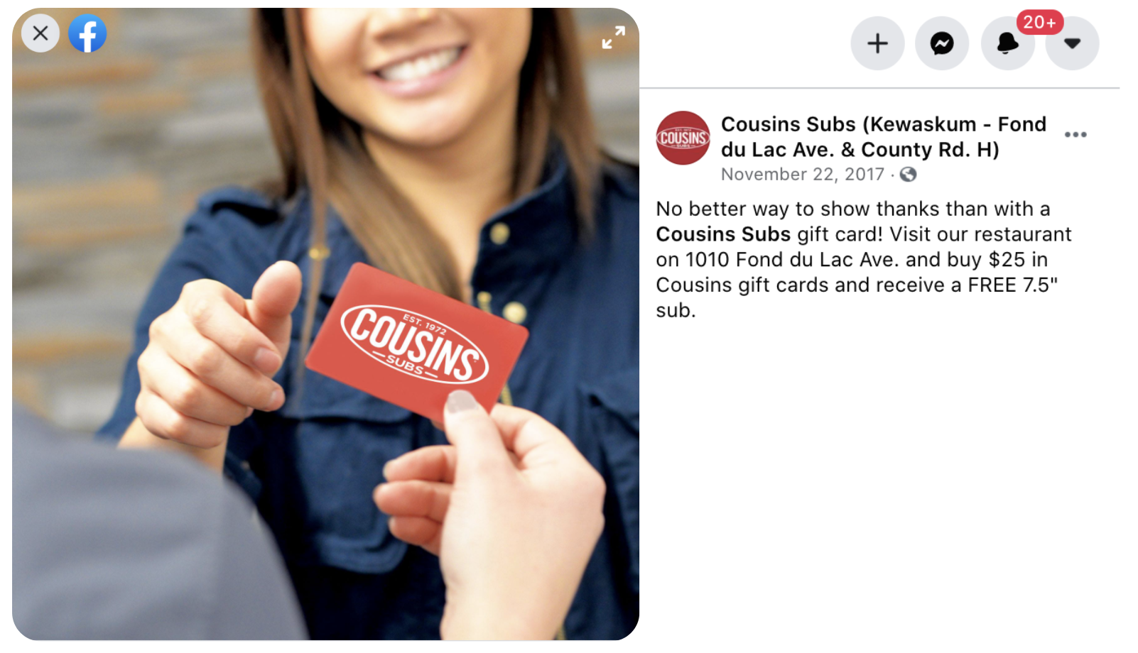 Cousins Subs Local Social Copy